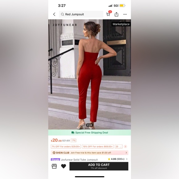 Red strapless Romper - Picture 2 of 4